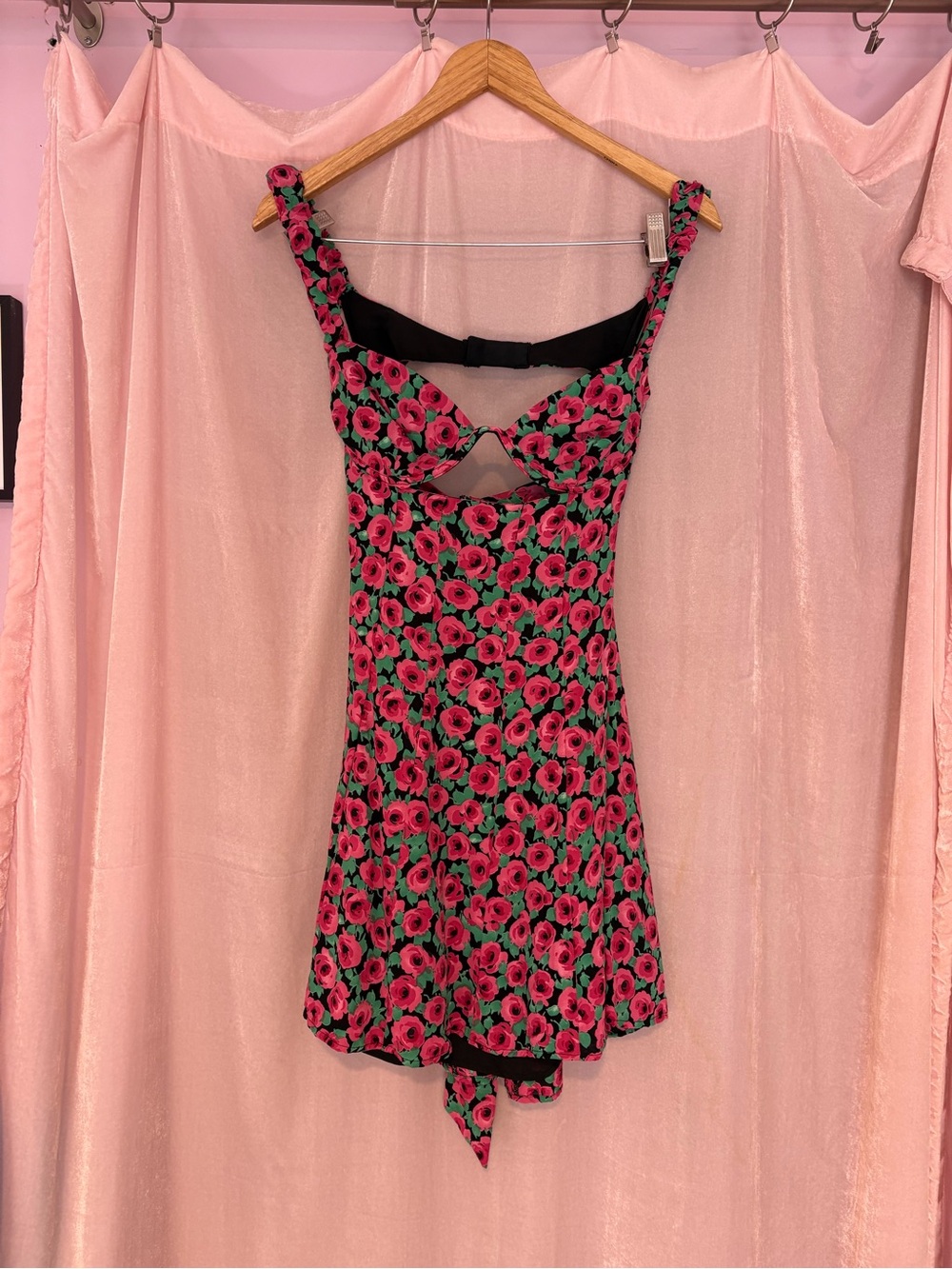 For Love & Lemons Black Dress with Pink and Green Floral Print